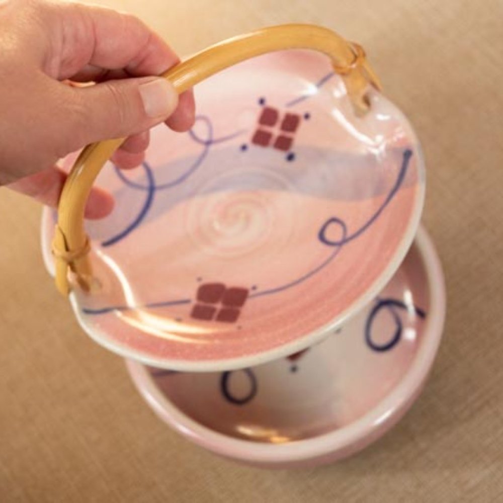 Serving Plate with Bamboo Handle and Matching Bowl